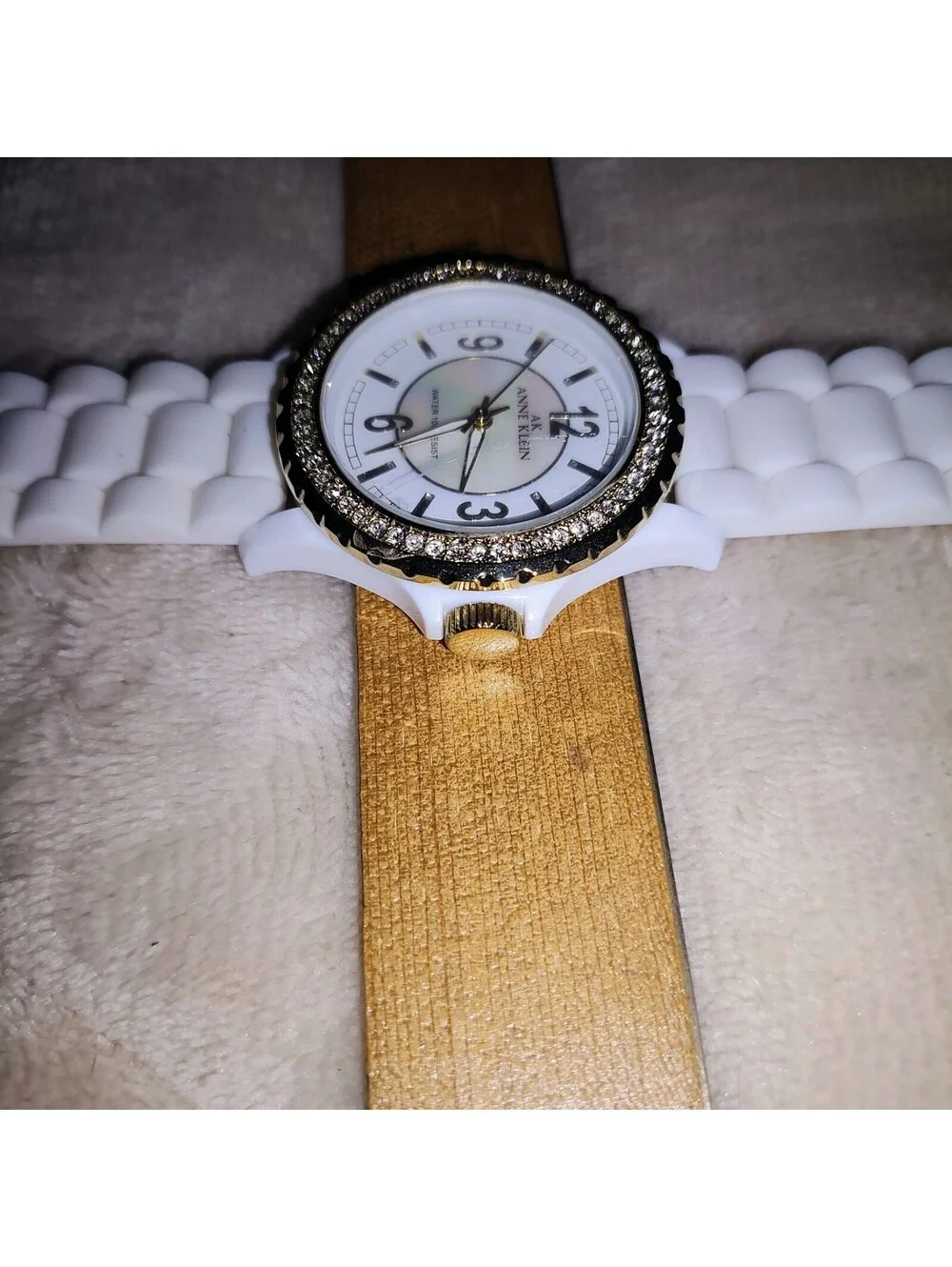 Anne Klein Women's Analog Watch 10/9426 Gold Tone White Plastic Band